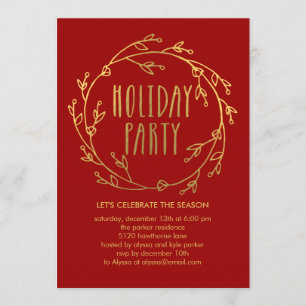 Shiny Wreath Holiday Party - Rot Einladung