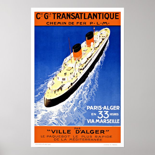 Ship Ville D'Alger Vintage Travel Poster (Vorne)