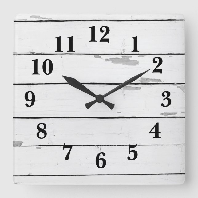 Shiplap Rustikaler Bauernhof Quadratische Wanduhr (Vorderseite)