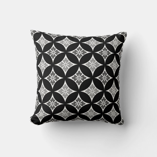 Shippo mit Blume Motif, Black, White und Grau Th Kissen (Vorderseite)