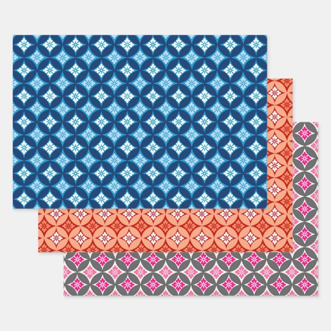 Shippo mit Blume Motif, Blau, Orange, Rosa Geschenkpapier Set (Set)