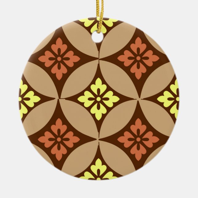 Shippo mit Blume Motif, Braun und Golden Yellow Keramik Ornament (Vorne)