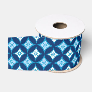 Shippo mit Blume Motif, Indigo Blau und Weiß Ripsband