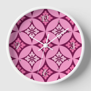 Shippo mit Blume Motif, Pink und Burgund Wanduhr