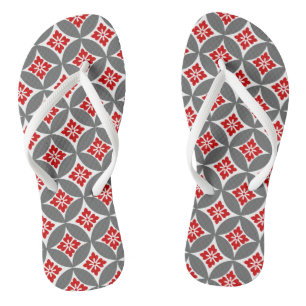 Shippo mit Blume Motif, Rot, Weiß und Grau Flip Flops