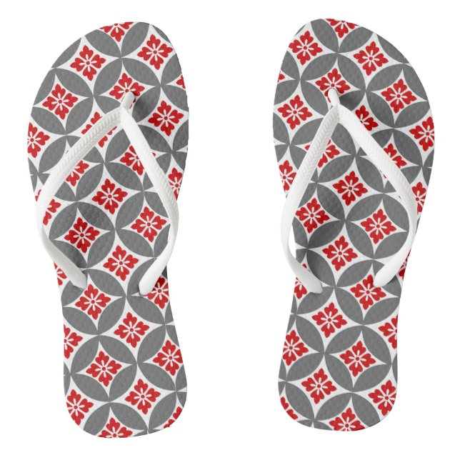 Shippo mit Blume Motif, Rot, Weiß und Grau Flip Flops (Fußbett)