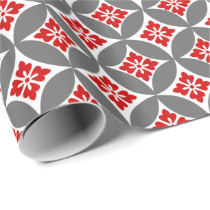Shippo mit Blume Motif, Rot, Weiß und Grau Geschenkpapier