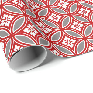 Shippo mit Blume Motif, Rot, Weiß und Grau Geschenkpapier