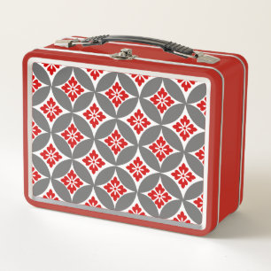 Shippo mit Blume Motif, Rot, Weiß und Grau Metall Brotdose