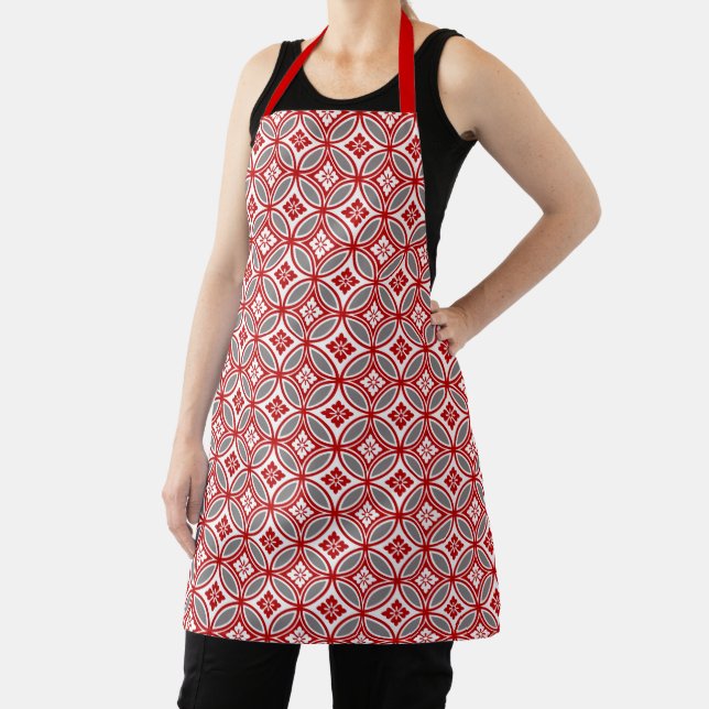 Shippo mit Blume Motif, Rot, Weiß und Grau Schürze (InSitu)