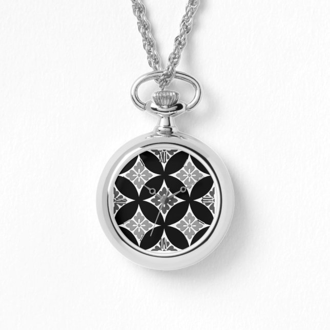 Shippo mit Blume Motif, Schwarz, Weiß und Grau Armbanduhr (Vorderseite)