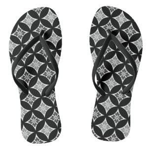 Shippo mit Blume Motif, Schwarz, Weiß und Grau Flip Flops
