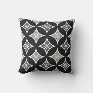 Shippo mit Blume Motif, Schwarz, Weiß und Grau Kissen Für Draußen