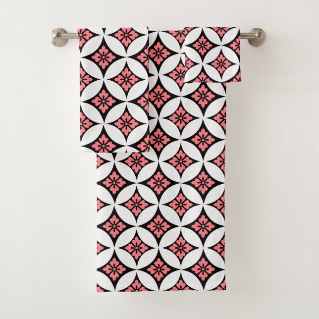 Shippo mit Blume Motif, Schwarz, Weiß und Rosa Badhandtuch Set (Insitu)