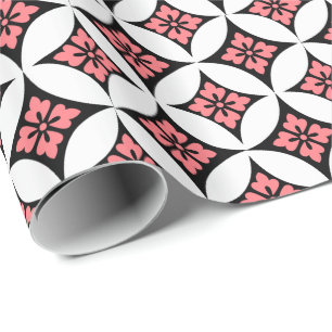Shippo mit Blume Motif, Schwarz, Weiß und Rosa Geschenkpapier