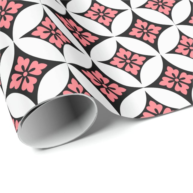 Shippo mit Blume Motif, Schwarz, Weiß und Rosa Geschenkpapier (Rolleneckpunkt)
