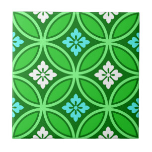Shippo mit Blume Motif, Shades of Jade Green Fliese