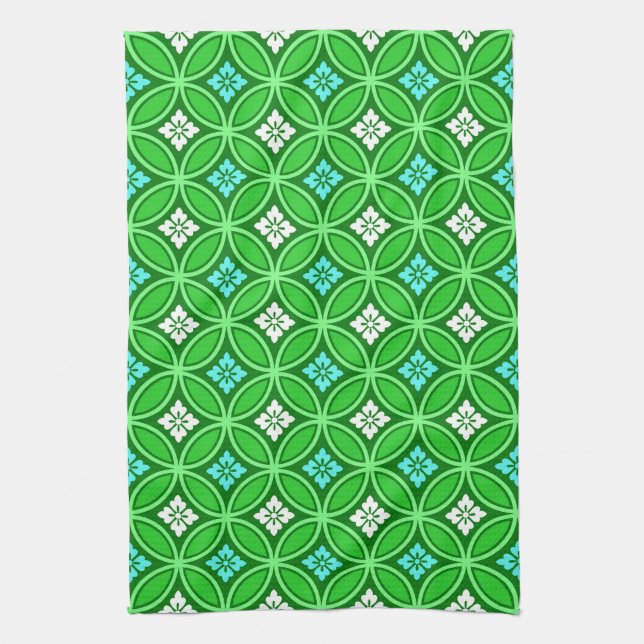 Shippo mit Blume Motif, Shades of Jade Green Geschirrtuch (Vertikal)