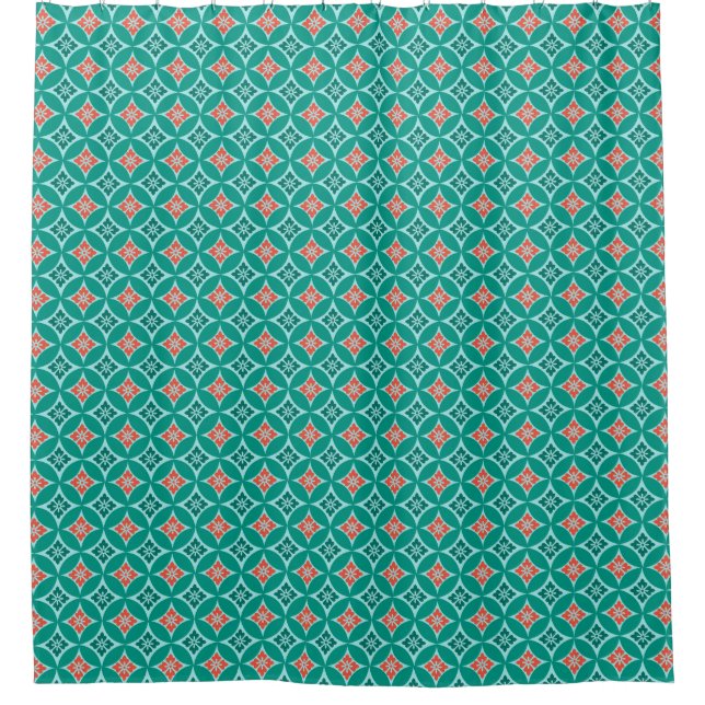 Shippo mit Blume Motif, Türkis und Korallenriff Duschvorhang (Vorderseite)