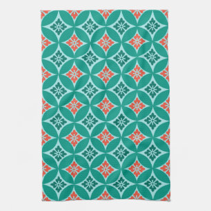 Shippo mit Blume Motif, Türkis und Korallenriff Handtuch