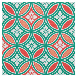 Shippo mit Blume Motif, Türkis und Korallenriff Stoff
