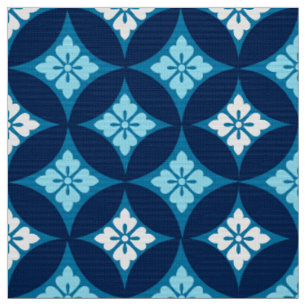 Shippo mit Blumen-Motiv, Indigo-Blau und Weiß Stoff