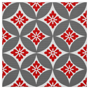 Shippo mit Blumen-Motiv, Rot, Weiß und Grau Stoff