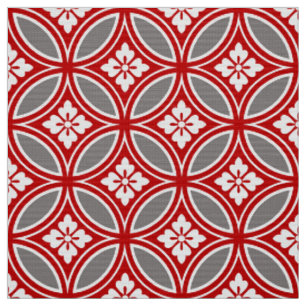 Shippo mit Blumen-Motiv, Rot, Weiß und Grau Stoff
