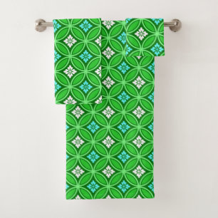 Shippo mit Blumen-Motiv, Schatten des Jade-Grüns Badhandtuch Set