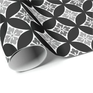 Shippo mit Blumen-Motiv, Schwarzem, Weiß und Grau Geschenkpapier