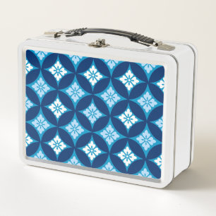 Shippo mit Blumenmotiv, Indigo-Blau und Weiß Metall Lunch Box