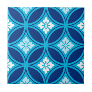 Shippo mit Blumenmotiv, tiefes Indigoblau Fliese