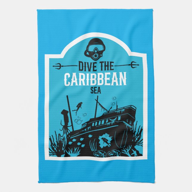Shipwreck Diving Caribbean Geschirrtuch (Vertikal)