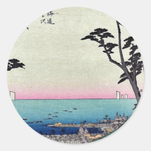 Shirasuka durch Ando, Hiroshige Ukiyoe Runder Aufkleber