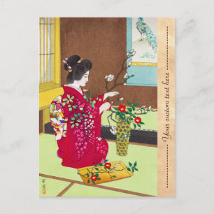 Shiro Kasamatsu Ikebana japan Blume Lady Szene Postkarte
