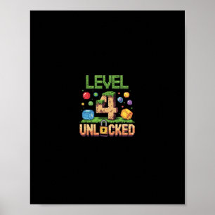 Shirt für Geburtstage Kinder Stufe 4 Entsperrt 4 Poster