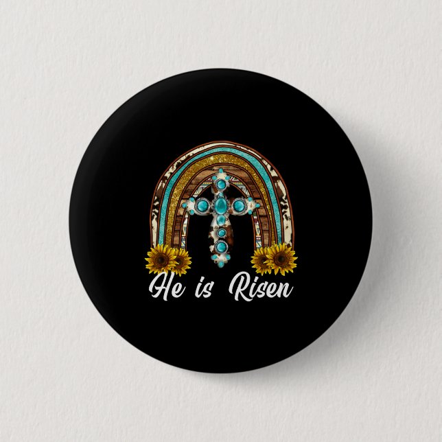 Shirt He Risen Leopard Sunflower Cross Button (Vorderseite)