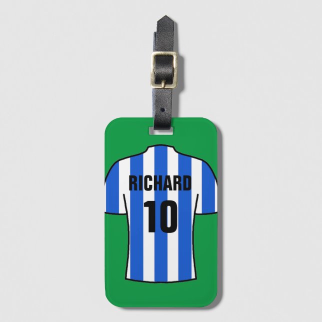 Shirt in Blau und Weiß Streifen Gepäckanhänger (Vorderseite Vertikal)