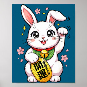 Shirt Japanischer Glückskaninchen Maneki Neko Poster