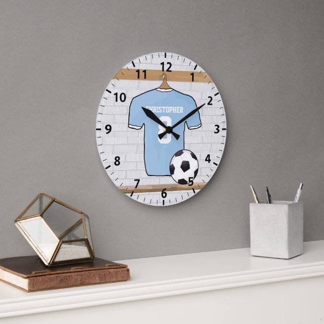 Shirt Sky Blau und Weiß Große Wanduhr (Büro)