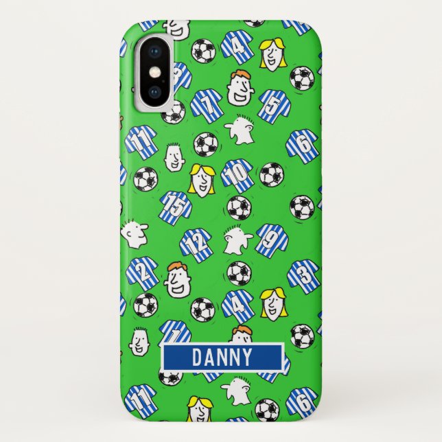 Shirts aus blau-weiß gestreiftem Fußball. Case-Mate iPhone Hülle (Rückseite)