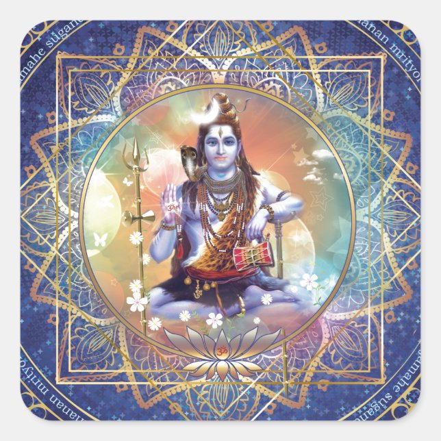 Shiva Mahamrityunjaya - Karma reinigen Quadratischer Aufkleber (Vorderseite)
