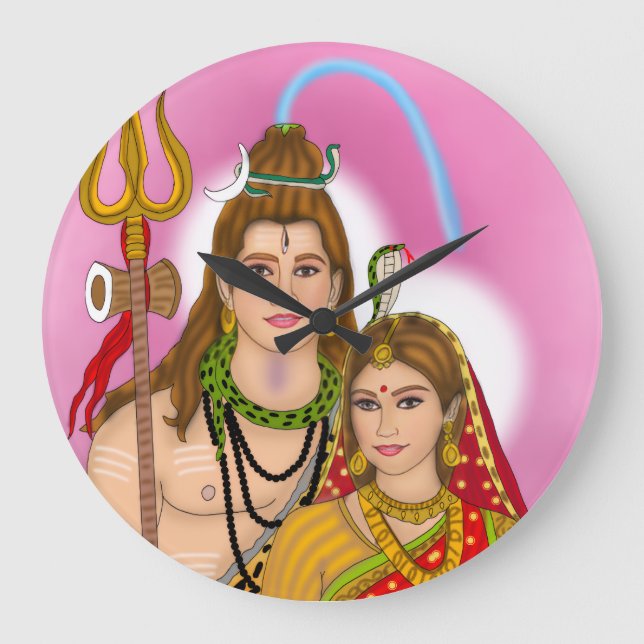 Shiva Parvati Clock Große Wanduhr (Vorderseite)