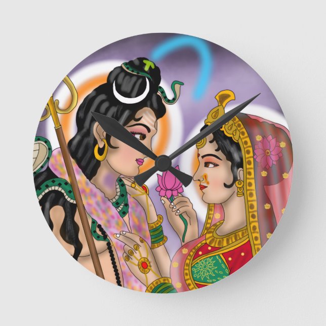 Shiva Parvati Wall Clock Runde Wanduhr (Vorderseite)