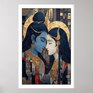 Shiva Parvati Wandkunst Intimes Mosaik-Porträt Poster