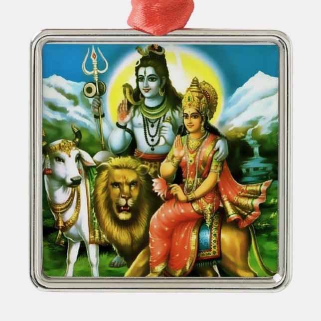 Shiva u. Parvati Verzierung Ornament Aus Metall (Vorne)