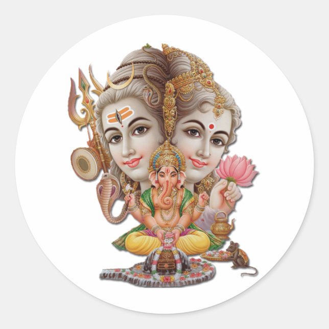 Shiva und Familie Runder Aufkleber (Vorderseite)