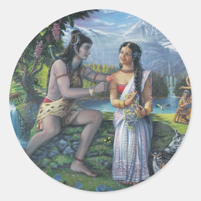 Shiva und Parvati - Das alles Ausgefallene Paar Runder Aufkleber (Vorderseite)