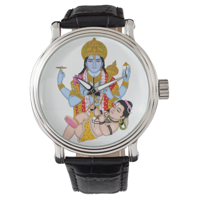 Shiva & Vishnu Uhr – Göttlicher Wanddekor & Zuhaus (Vorderseite)