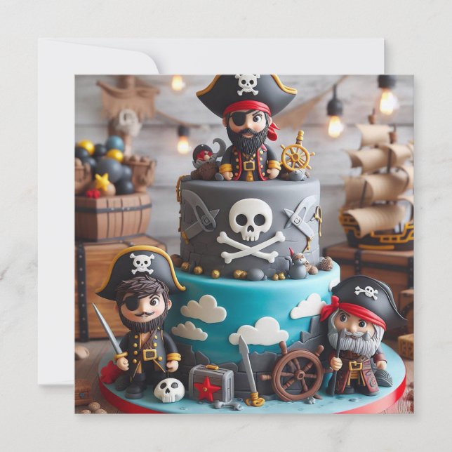 SHIVER ME TIMBERS PIRATES THEMED BIRTHDAY CAKE EINLADUNG (Vorderseite)